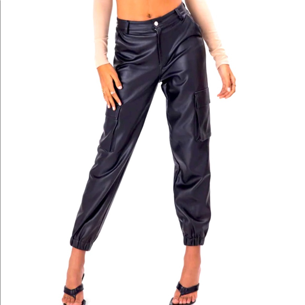 Black Leather cargo pants